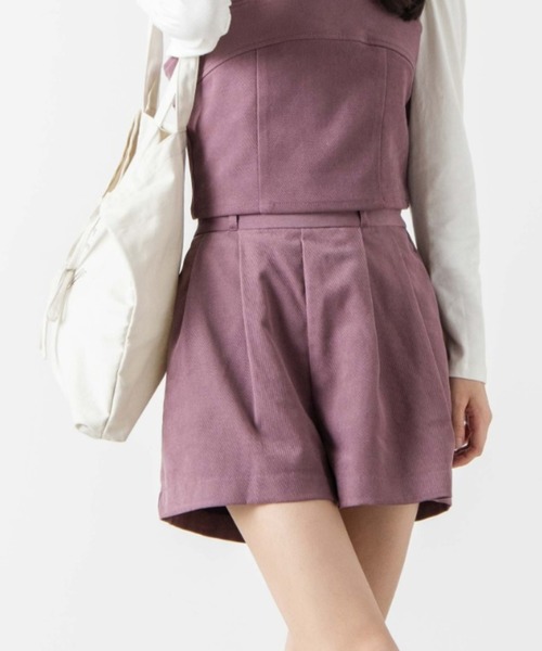 WEGO(ウィゴー)の「WEGO/【セットアップ対応商品】スエードライクタックショートパンツ(その他パンツ・レディース・パープル/ブラウン/オリーブ/アイボリー・FREE)」の4枚目の写真