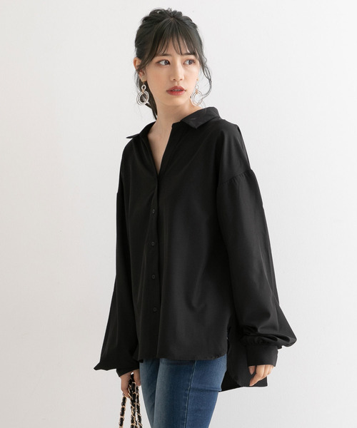 Newlyme（ニューリーミー）の「バルーンスリーブスキッパーシャツ（シャツ/ブラウス・レディース・グレイッシュベージュ/オリーブ/ブラック/ブラウン・MEDIUM/LARGE）」の5枚目の写真