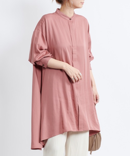 DouDou（ドゥドゥ）の「【新色追加】バックフレアチュニックブラウス（シャツ/ブラウス・レディース・ピンク/スミクロ/グレイッシュベージュ/オフホワイト・FREE）」の14枚目の写真