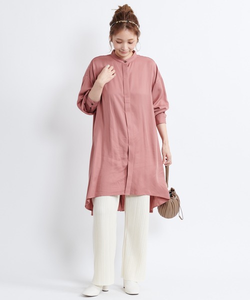 DouDou（ドゥドゥ）の「【新色追加】バックフレアチュニックブラウス（シャツ/ブラウス・レディース・ピンク/スミクロ/グレイッシュベージュ/オフホワイト・FREE）」の20枚目の写真