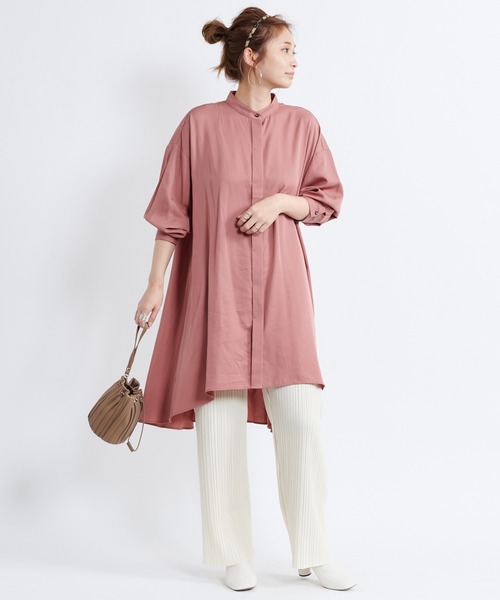 DouDou（ドゥドゥ）の「【新色追加】バックフレアチュニックブラウス（シャツ/ブラウス・レディース・ピンク/スミクロ/グレイッシュベージュ/オフホワイト・FREE）」の9枚目の写真