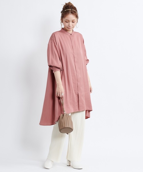DouDou（ドゥドゥ）の「【新色追加】バックフレアチュニックブラウス（シャツ/ブラウス・レディース・ピンク/スミクロ/グレイッシュベージュ/オフホワイト・FREE）」の15枚目の写真