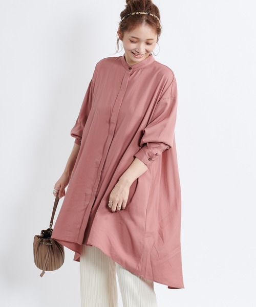 DouDou（ドゥドゥ）の「【新色追加】バックフレアチュニックブラウス（シャツ/ブラウス・レディース・ピンク/スミクロ/グレイッシュベージュ/オフホワイト・FREE）」の21枚目の写真