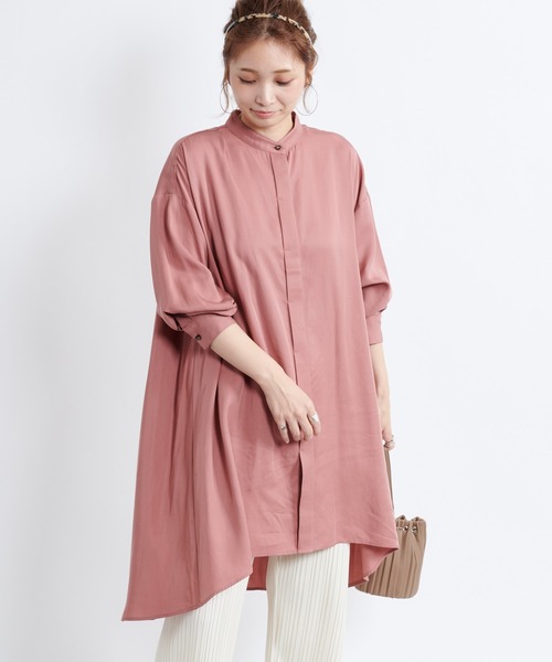 DouDou（ドゥドゥ）の「【新色追加】バックフレアチュニックブラウス（シャツ/ブラウス・レディース・ピンク/スミクロ/グレイッシュベージュ/オフホワイト・FREE）」の10枚目の写真