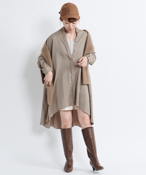 DouDou（ドゥドゥ）の「【新色追加】バックフレアチュニックブラウス（シャツ/ブラウス・レディース・ピンク/スミクロ/グレイッシュベージュ/オフホワイト・FREE）」の13枚目の写真