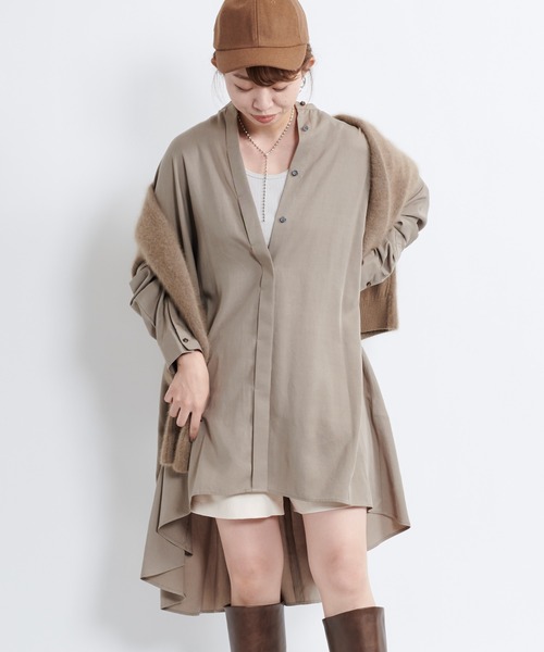 DouDou（ドゥドゥ）の「【新色追加】バックフレアチュニックブラウス（シャツ/ブラウス・レディース・ピンク/スミクロ/グレイッシュベージュ/オフホワイト・FREE）」の8枚目の写真