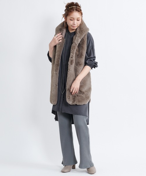 DouDou（ドゥドゥ）の「【新色追加】バックフレアチュニックブラウス（シャツ/ブラウス・レディース・ピンク/スミクロ/グレイッシュベージュ/オフホワイト・FREE）」の6枚目の写真