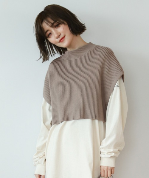 A part by（アパートバイ）の「5GPCアゼショートベスト  931430（ベスト・レディース・アイボリー/ブラック/グレー系その他2/グリーン系その他4・FREE）」の3枚目の写真