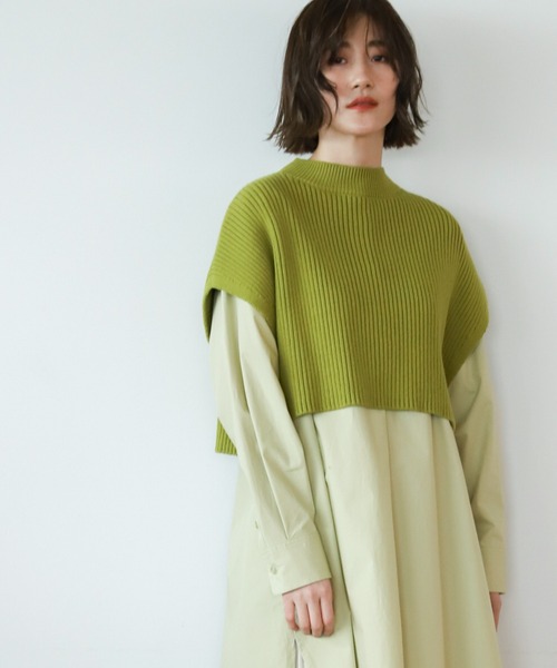 A part by（アパートバイ）の「5GPCアゼショートベスト  931430（ベスト・レディース・アイボリー/ブラック/グレー系その他2/グリーン系その他4・FREE）」の4枚目の写真