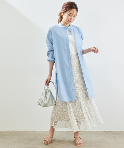 ROPE' PICNIC（ロペピクニック）の「【TRUE COTTON】テンセルシャツチュニック（シャツ/ブラウス・レディース・ホワイト/ベージュ/サックスブルー/ライトグリーン・38）」の19枚目の写真