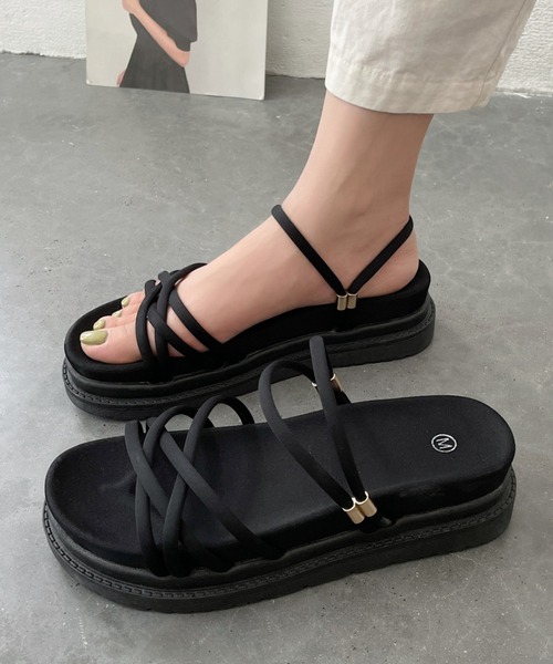 Shoes in Closet（シューズインクローゼット）の「軽量厚底 2WAY クロスストラップ / コード スポーツサンダル 7437（サンダル・レディース・ブラック系その他2/ブラック系その他6/ブラウン系その他6/ベージュ系その他6/ブラウン系その他2/ピンク系/ベージュ系/ブルー系/グレー/ブラウン系その他・M/3L/S/XS/L/LL/4L/5L）」の13枚目の写真