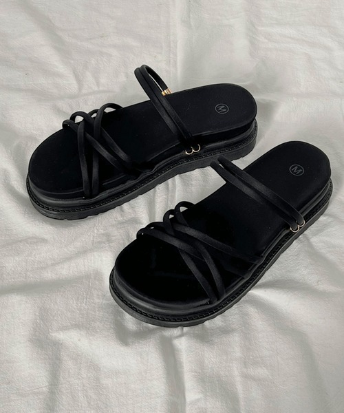 セール】軽量厚底 2WAY クロスストラップ / コード スポーツサンダル