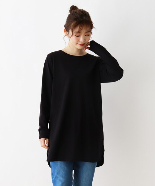 SHOO・LA・RUE(シューラルー)の「◆【S-3L】ラウンドヘムクルーネックカットソー(Tシャツ/カットソー・レディース・ナチュラル/アイボリー/ベージュ系その他6/ブラック・02/04/03/01/05)」の1枚目の写真