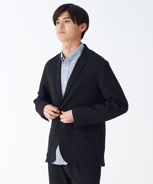 Blue Standard (ブルースタンダード)の「【BLUE STANDARD】ドライワッフルテーラードジャケット ストレッチ性/速乾性 テレワーク/ワンマイル/ツーマイルウェアにおすすめ(テーラードジャケット・メンズ・ネイビー/杢グレー/ブラック・MEDIUM/LARGE/X-LARGE)」の4枚目の写真