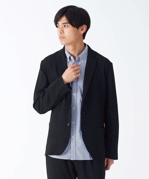 Blue Standard (ブルースタンダード)の「【BLUE STANDARD】ドライワッフルテーラードジャケット ストレッチ性/速乾性 テレワーク/ワンマイル/ツーマイルウェアにおすすめ(テーラードジャケット・メンズ・ネイビー/杢グレー/ブラック・MEDIUM/LARGE/X-LARGE)」の5枚目の写真