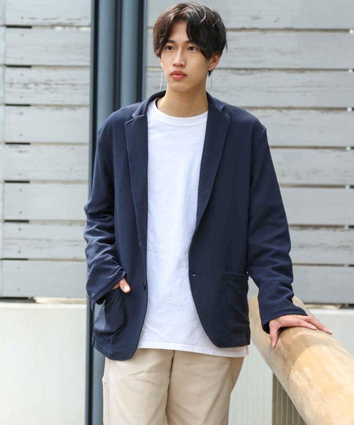 Blue Standard (ブルースタンダード)の「【BLUE STANDARD】ドライワッフルテーラードジャケット ストレッチ性/速乾性 テレワーク/ワンマイル/ツーマイルウェアにおすすめ(テーラードジャケット・メンズ・ネイビー/杢グレー/ブラック・MEDIUM/LARGE/X-LARGE)」の14枚目の写真