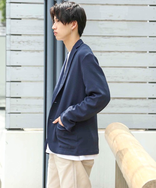 Blue Standard (ブルースタンダード)の「【BLUE STANDARD】ドライワッフルテーラードジャケット ストレッチ性/速乾性 テレワーク/ワンマイル/ツーマイルウェアにおすすめ(テーラードジャケット・メンズ・ネイビー/杢グレー/ブラック・MEDIUM/LARGE/X-LARGE)」の13枚目の写真