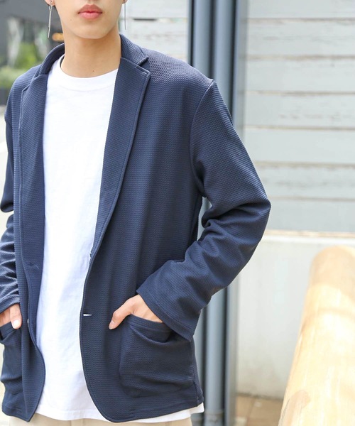 Blue Standard (ブルースタンダード)の「【BLUE STANDARD】ドライワッフルテーラードジャケット ストレッチ性/速乾性 テレワーク/ワンマイル/ツーマイルウェアにおすすめ(テーラードジャケット・メンズ・ネイビー/杢グレー/ブラック・MEDIUM/LARGE/X-LARGE)」の9枚目の写真
