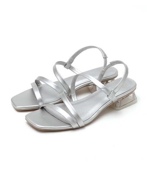 SOROTTO（ソロット）の「華奢ストラップデザインのクリアヒールスクエアトゥサンダル（サンダル・レディース・アイボリー/グリーン系その他/シルバー/ブラック/ブラウン/パープル/パイソン・S/L/LL/M）」の8枚目の写真