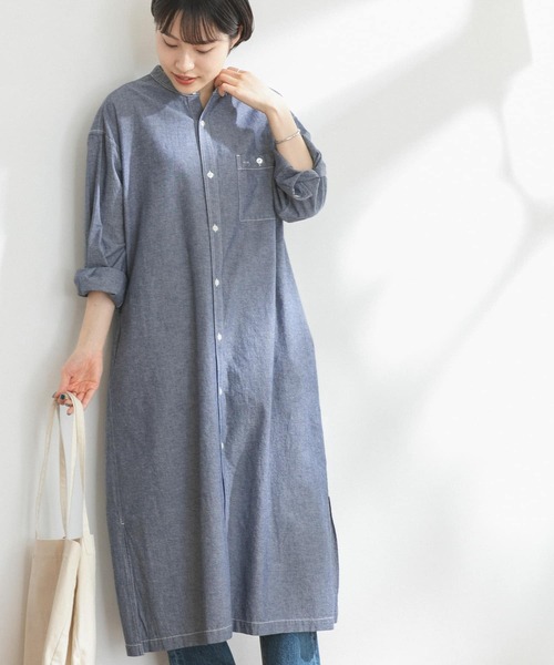 FORK&SPOON（フォークアンドスプーン）の「FORK&SPOON　バンドカラーシャンブレーワンピース（ワンピース・レディース・ブラック系その他/ブルー系その他・ONE）」の2枚目の写真