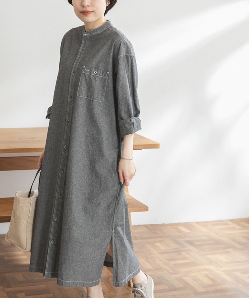 FORK&SPOON（フォークアンドスプーン）の「FORK&SPOON　バンドカラーシャンブレーワンピース（ワンピース・レディース・ブラック系その他/ブルー系その他・ONE）」の7枚目の写真