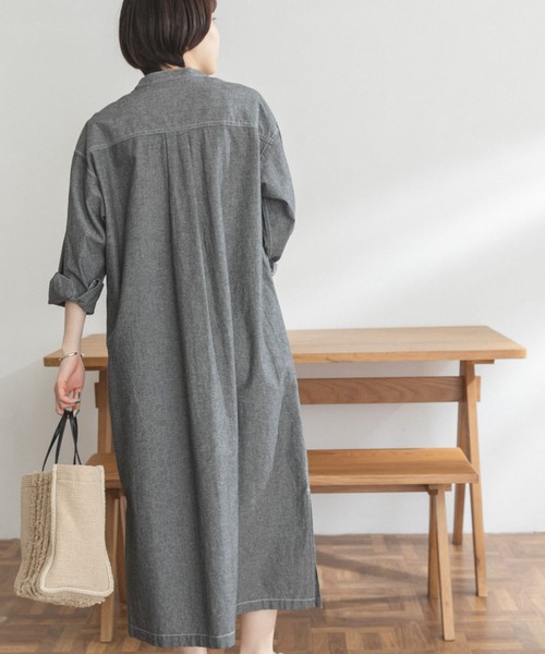 FORK&SPOON（フォークアンドスプーン）の「FORK&SPOON　バンドカラーシャンブレーワンピース（ワンピース・レディース・ブラック系その他/ブルー系その他・ONE）」の8枚目の写真