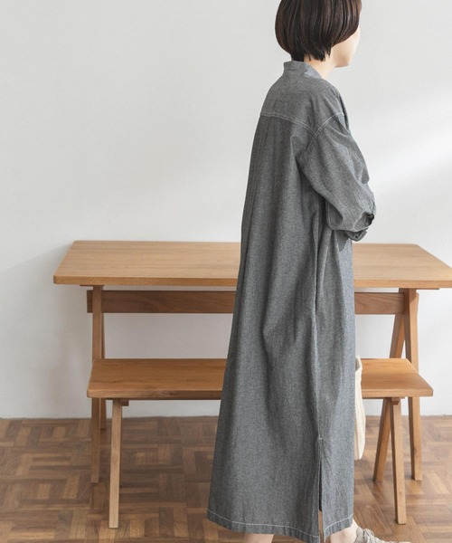 FORK&SPOON（フォークアンドスプーン）の「FORK&SPOON　バンドカラーシャンブレーワンピース（ワンピース・レディース・ブラック系その他/ブルー系その他・ONE）」の9枚目の写真