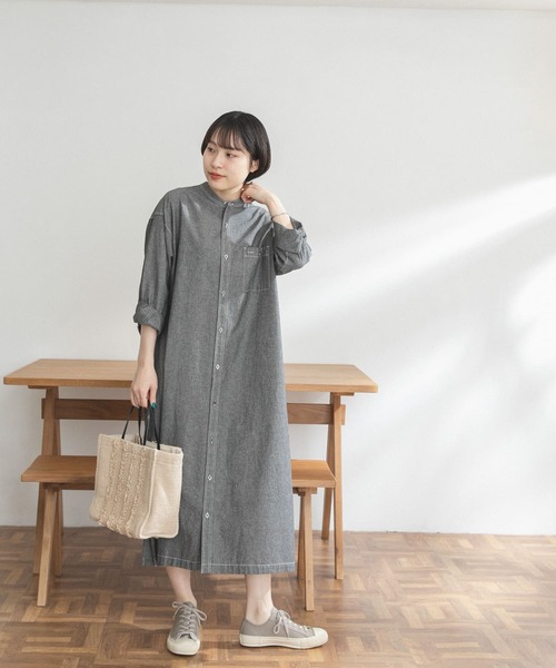 FORK&SPOON（フォークアンドスプーン）の「FORK&SPOON　バンドカラーシャンブレーワンピース（ワンピース・レディース・ブラック系その他/ブルー系その他・ONE）」の10枚目の写真