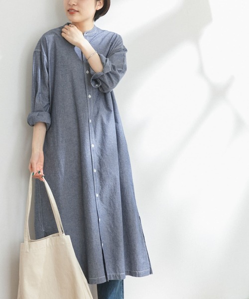 FORK&SPOON（フォークアンドスプーン）の「FORK&SPOON　バンドカラーシャンブレーワンピース（ワンピース・レディース・ブラック系その他/ブルー系その他・ONE）」の12枚目の写真