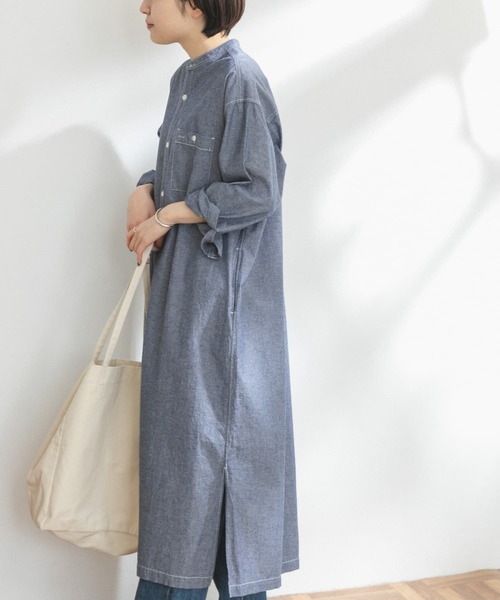 FORK&SPOON（フォークアンドスプーン）の「FORK&SPOON　バンドカラーシャンブレーワンピース（ワンピース・レディース・ブラック系その他/ブルー系その他・ONE）」の13枚目の写真