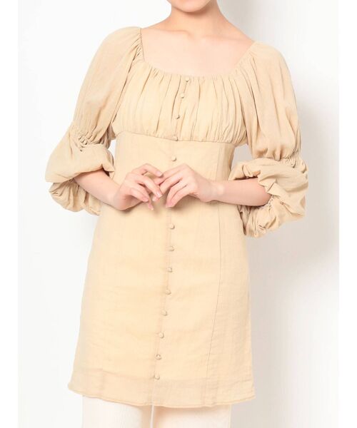 MERCURYDUO（マーキュリーデュオ）の「フロント釦楊柳ギャザーミニワンピース（ワンピース・レディース・ピンク/ブラック/ライム・MEDIUM/SMALL）」の3枚目の写真