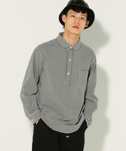 EDWIN（エドウィン）の「【公式】ラウンドカラー プルオーバー シャツ　長袖（Tシャツ/カットソー・メンズ・ホワイト/ネイビー/ブラック×ホワイト/ベージュ/サックスブルー・MEDIUM/X-LARGE/SMALL/LARGE）」の3枚目の写真