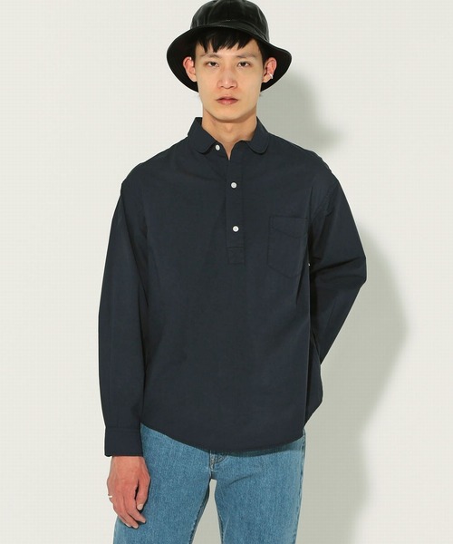 EDWIN（エドウィン）の「【公式】ラウンドカラー プルオーバー シャツ　長袖（Tシャツ/カットソー・メンズ・ホワイト/ネイビー/ブラック×ホワイト/ベージュ/サックスブルー・MEDIUM/X-LARGE/SMALL/LARGE）」の4枚目の写真