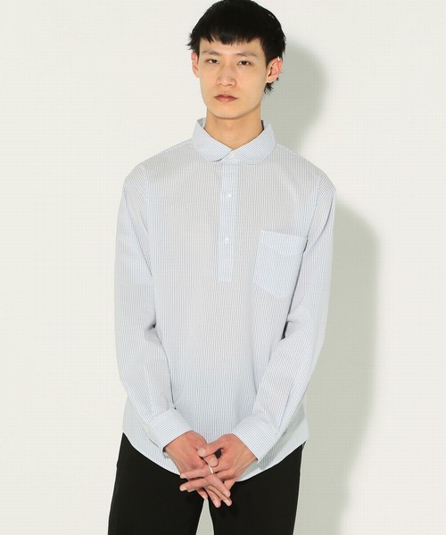 EDWIN（エドウィン）の「【公式】ラウンドカラー プルオーバー シャツ　長袖（Tシャツ/カットソー・メンズ・ホワイト/ネイビー/ブラック×ホワイト/ベージュ/サックスブルー・MEDIUM/X-LARGE/SMALL/LARGE）」の5枚目の写真