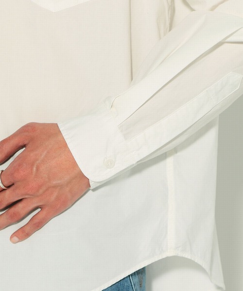 EDWIN（エドウィン）の「【公式】ラウンドカラー プルオーバー シャツ　長袖（Tシャツ/カットソー・メンズ・ホワイト/ネイビー/ブラック×ホワイト/ベージュ/サックスブルー・MEDIUM/X-LARGE/SMALL/LARGE）」の10枚目の写真