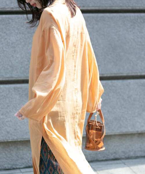 KBF+(ケービーエフプラス)の「KBF+ シアーリネンスリットスリーブシャツガウン∴(その他アウター・レディース・ライトベージュ/オレンジ系その他・ONE)」の9枚目の写真