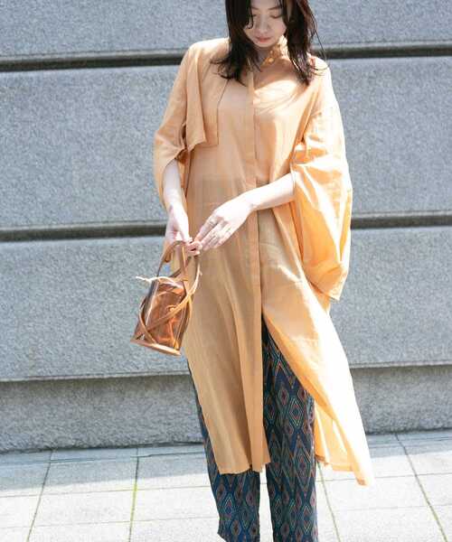 KBF+(ケービーエフプラス)の「KBF+ シアーリネンスリットスリーブシャツガウン∴(その他アウター・レディース・ライトベージュ/オレンジ系その他・ONE)」の18枚目の写真