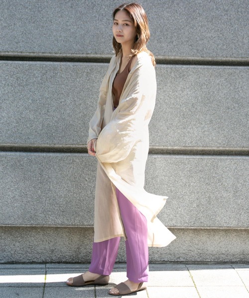 KBF+(ケービーエフプラス)の「KBF+ シアーリネンスリットスリーブシャツガウン∴(その他アウター・レディース・ライトベージュ/オレンジ系その他・ONE)」の3枚目の写真