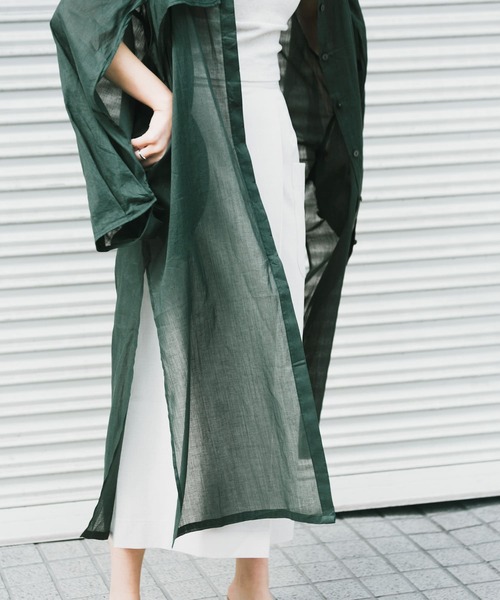 KBF+(ケービーエフプラス)の「KBF+ シアーリネンスリットスリーブシャツガウン∴(その他アウター・レディース・ライトベージュ/オレンジ系その他・ONE)」の10枚目の写真