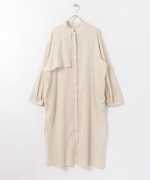 KBF+(ケービーエフプラス)の「KBF+ シアーリネンスリットスリーブシャツガウン∴(その他アウター・レディース・ライトベージュ/オレンジ系その他・ONE)」の4枚目の写真