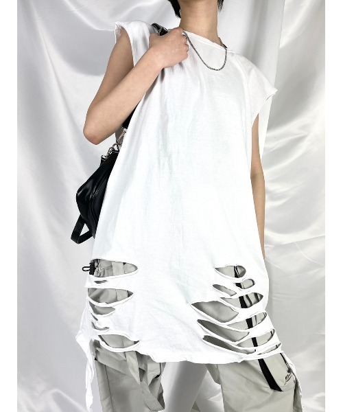 XU（エックスユー）の「【XU】damage sleeveless（タンクトップ・メンズ・ホワイト/ブラック・ONE SIZE）」の2枚目の写真