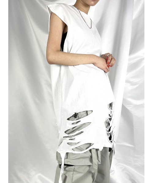 XU（エックスユー）の「【XU】damage sleeveless（タンクトップ・メンズ・ホワイト/ブラック・ONE SIZE）」の3枚目の写真