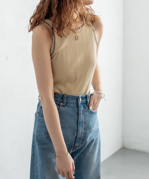 mystic（ミスティック）の「ランダムリブタンク（タンクトップ・レディース・ベージュ/オフホワイト/グリーン・FREE）」の3枚目の写真