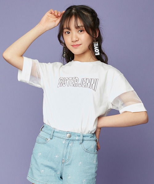 SISTER JENNI（SISTER JENNI）の「スリーブメッシュロング丈Tシャツ（Tシャツ/カットソー・キッズ・オフホワイト/ブラック・150cm/140cm/160cm/130cm）」の2枚目の写真