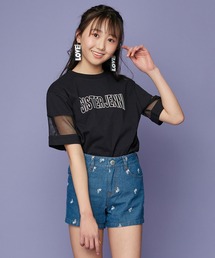 スリーブメッシュロング丈Tシャツ