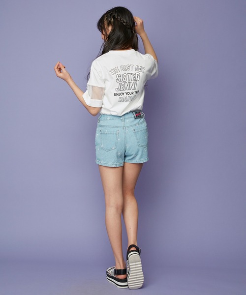 SISTER JENNI（SISTER JENNI）の「スリーブメッシュロング丈Tシャツ（Tシャツ/カットソー・キッズ・オフホワイト/ブラック・150cm/140cm/160cm/130cm）」の6枚目の写真