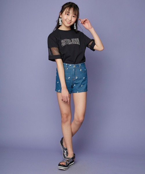 SISTER JENNI（SISTER JENNI）の「スリーブメッシュロング丈Tシャツ（Tシャツ/カットソー・キッズ・オフホワイト/ブラック・150cm/140cm/160cm/130cm）」の5枚目の写真