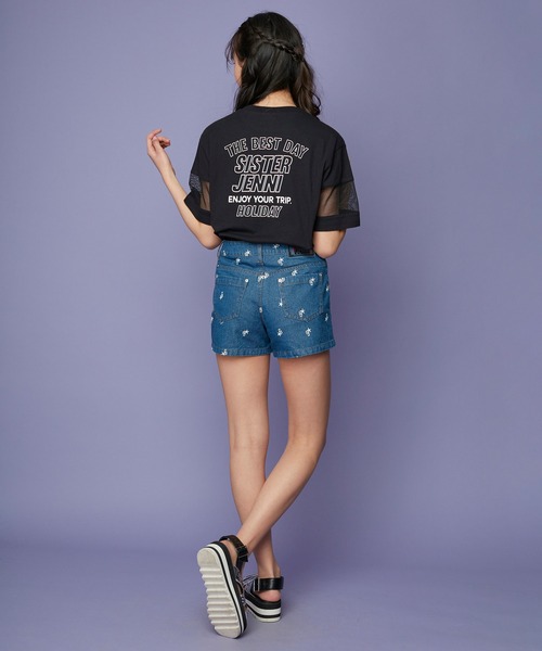 SISTER JENNI（SISTER JENNI）の「スリーブメッシュロング丈Tシャツ（Tシャツ/カットソー・キッズ・オフホワイト/ブラック・150cm/140cm/160cm/130cm）」の3枚目の写真