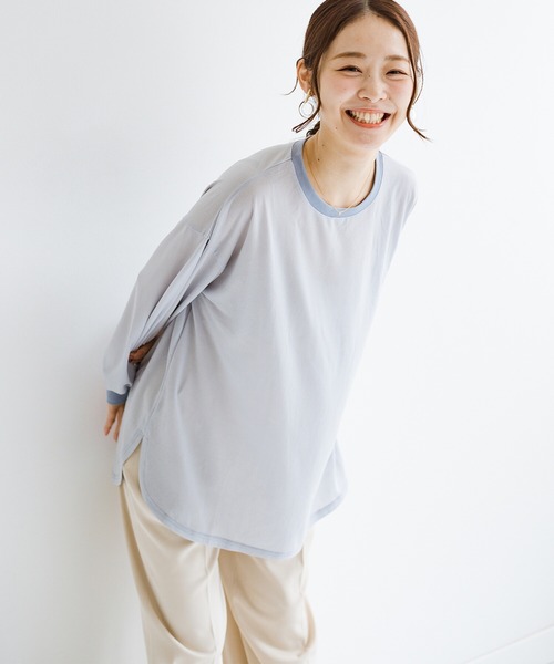 haco!（ハコ）の「合わせやすくてコーデが華やぐ　パジャマ並みにやわらかな着心地のシアーロンT by who made me（Tシャツ/カットソー・レディース・ミント/グレイッシュブルー・1/2）」の6枚目の写真