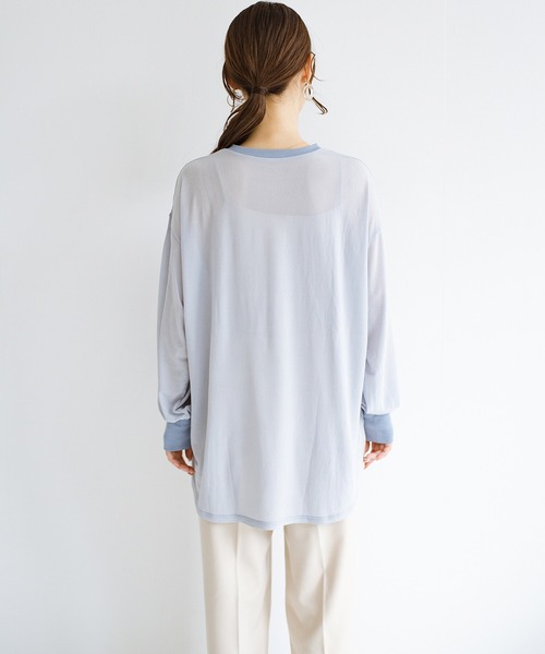haco!（ハコ）の「合わせやすくてコーデが華やぐ　パジャマ並みにやわらかな着心地のシアーロンT by who made me（Tシャツ/カットソー・レディース・ミント/グレイッシュブルー・1/2）」の7枚目の写真